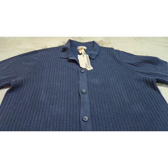 The Commons Men's XL Navy Ribbed Short Sleeve Sweater Button Down Shirt NWT - Picture 2 of 10
